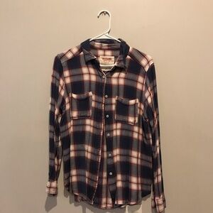 Target Navy and Red Plaid Button Down Shirt